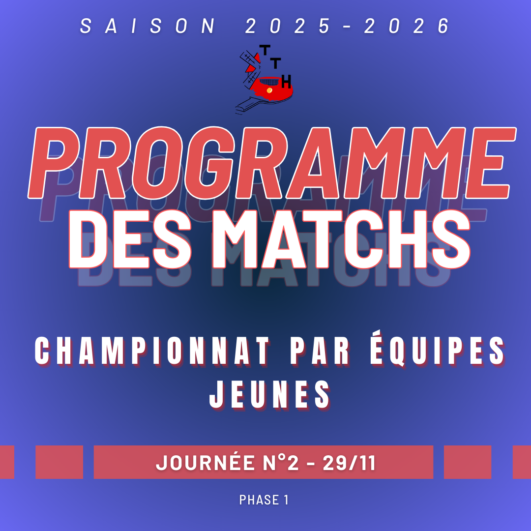 Programme 2ème journée championnat jeunes !!